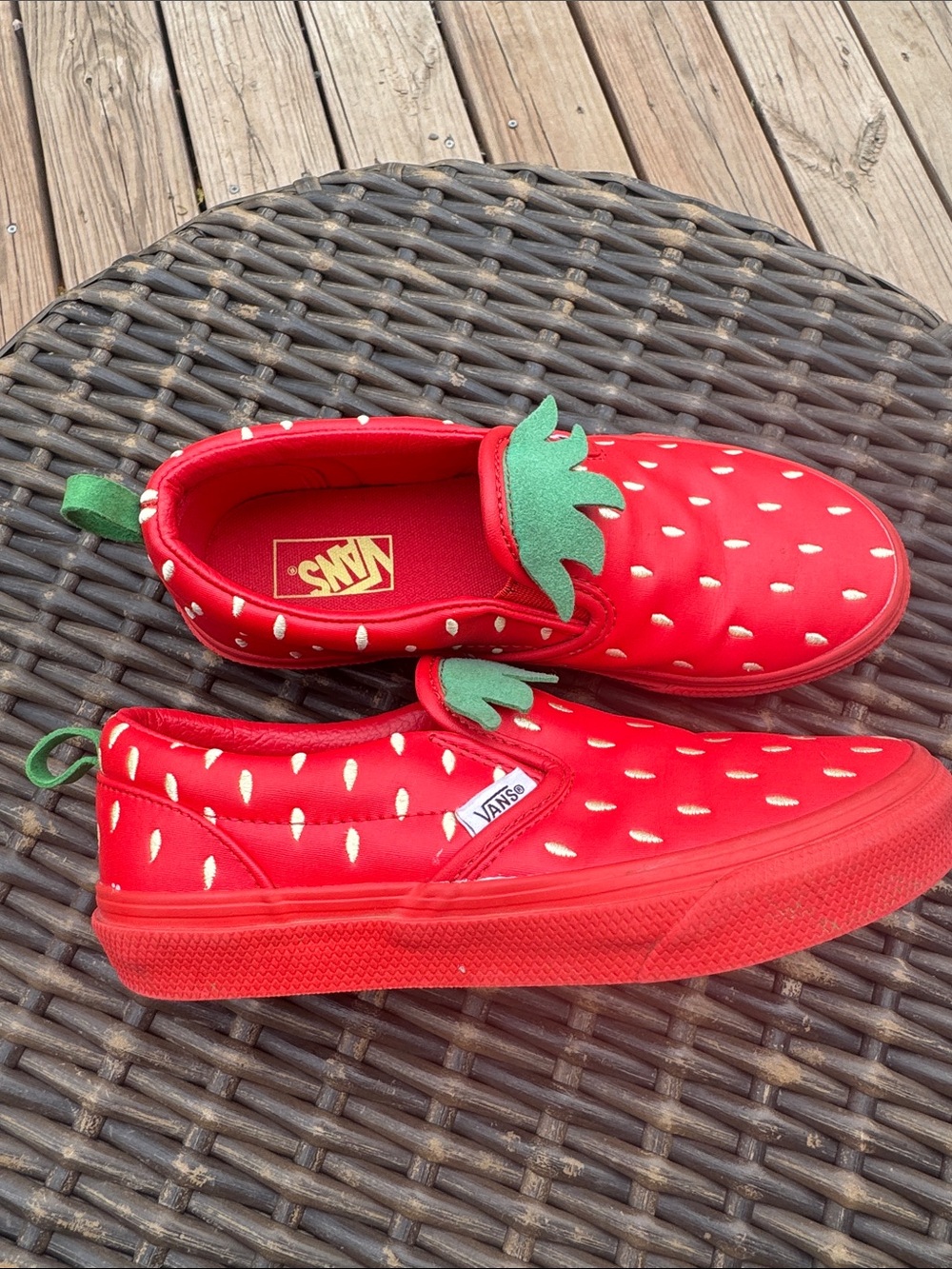 Vans Kids Strawberry Slip-On Sneakers - Red with Green Accents - Picture 2 of 4